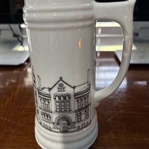 White Ceramic Mug with Architectural Design